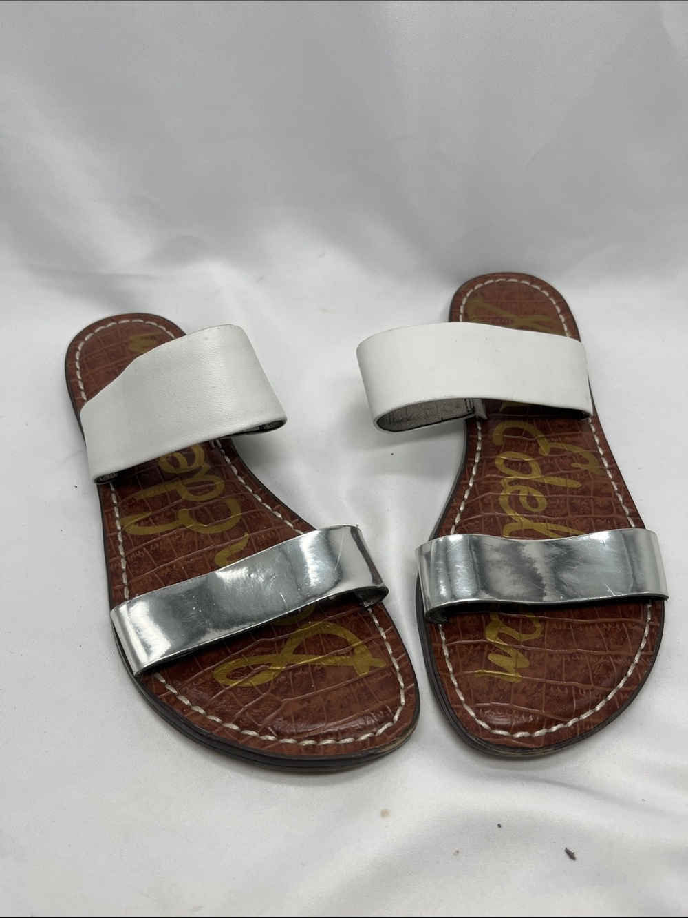 Sam Edelman Krista Silver and White Sandals